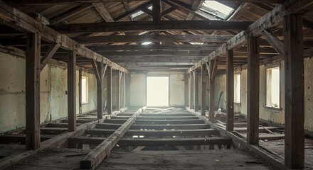 Wooden loft in an abandoned house