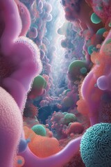 Obraz premium Microscopic World of Cells Colorful, Detailed Biological Structures, Abstract Art