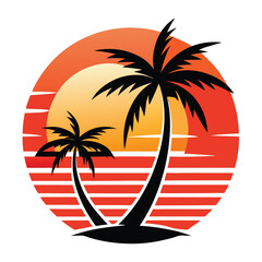 sunset beach palm trees coconut vector tree with sunset