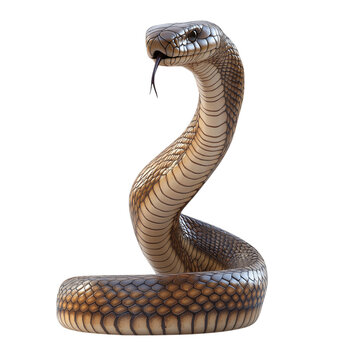 3D Rendered Cobra Standing with Hood Flared, Featuring Detailed Scales, Sharp Fangs, and Striking Pose on White Background, Realistic Snake Illustration for Wildlife, Nature, and Educational Projects
