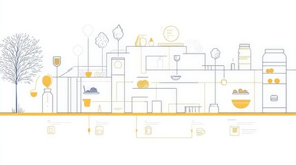Minimalist Cooking Process Recipe Design with Icons on White Background