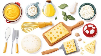 Minimalist Illustrations of Ingredients on White Background for Recipe