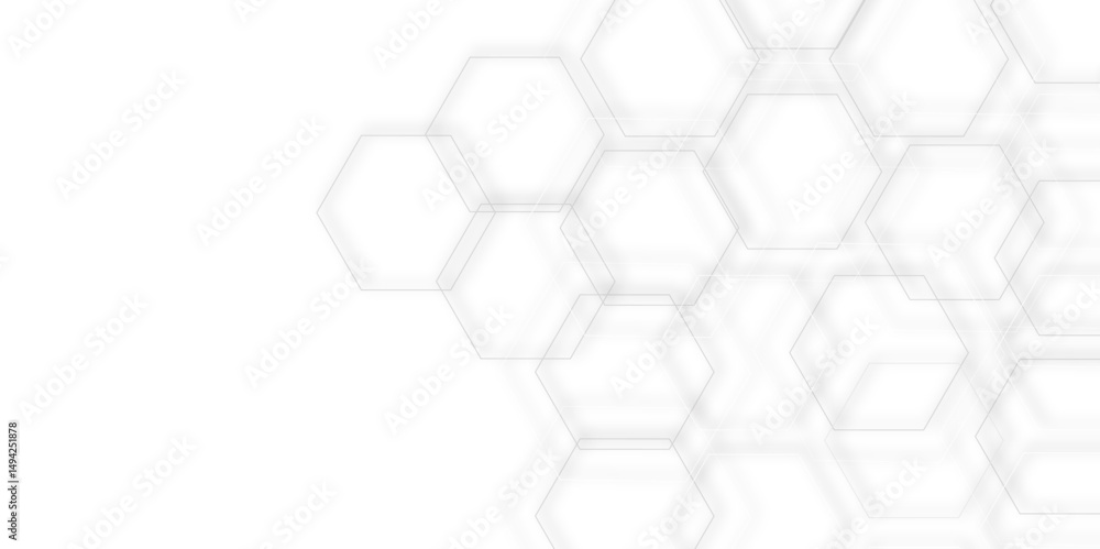 Poster modern abstract background with overlapping white and gray hexagons, 3d effect pattern with shadow s