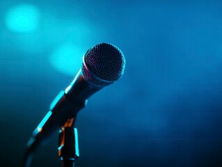 microphone on stage with blue background