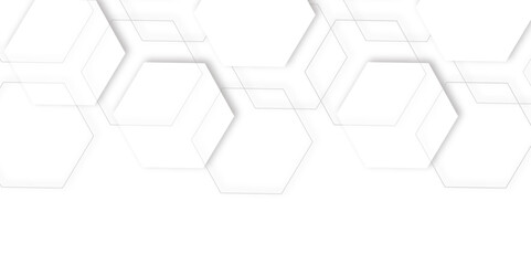 Fototapeta premium modern abstract background with overlapping white and gray out line hexagons, 3d effect pattern with shadow seamless . Use for book, poster, flyer, website vector illustration.