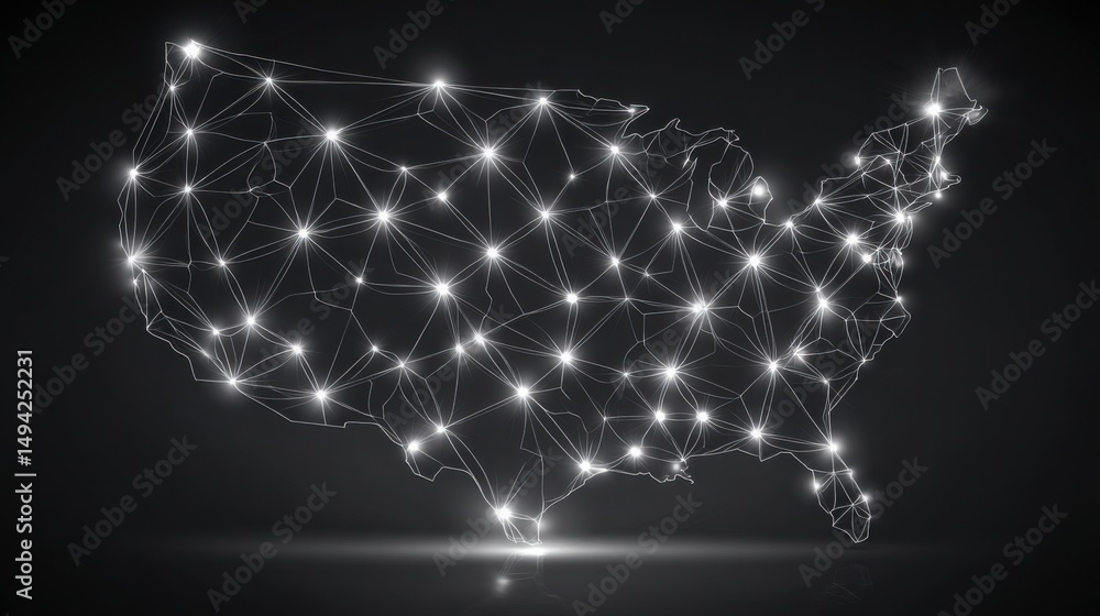 Poster unique representation of the united states using a map design focusing on quantum-powered currency s