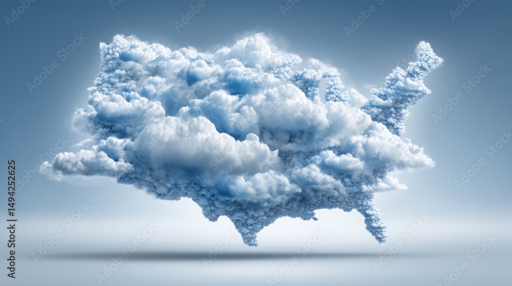 Poster cloud formed in the shape of a map visualizing real-time cloud consumption index icon concept for an