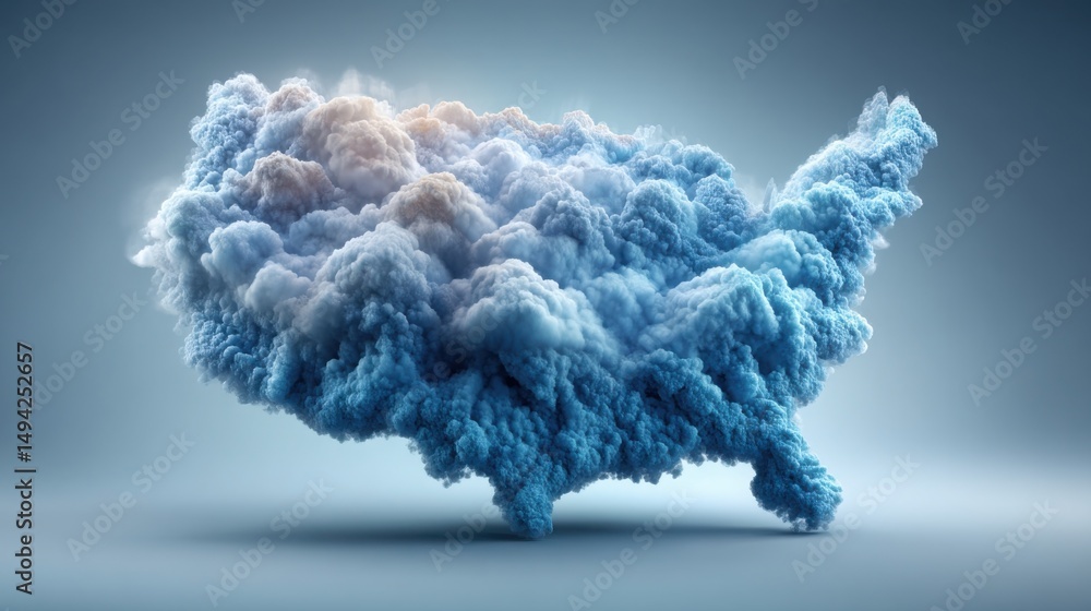Poster cloud formation representing real-time cloud consumption index icon concept for data analysis and in