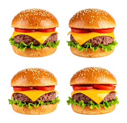 Fresh Burger with Glistening Cheese and Sesame Seeds on Buns, Isolated on Transparent Background