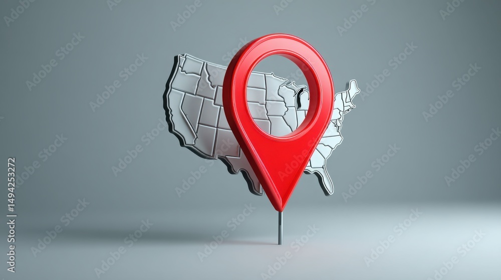 Poster red pin on a map symbolizing real-time fiscal volatility meter icon concept for insightful economic 