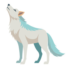 A light-colored wolf stands in profile with its head raised, howling a white background © Anamul