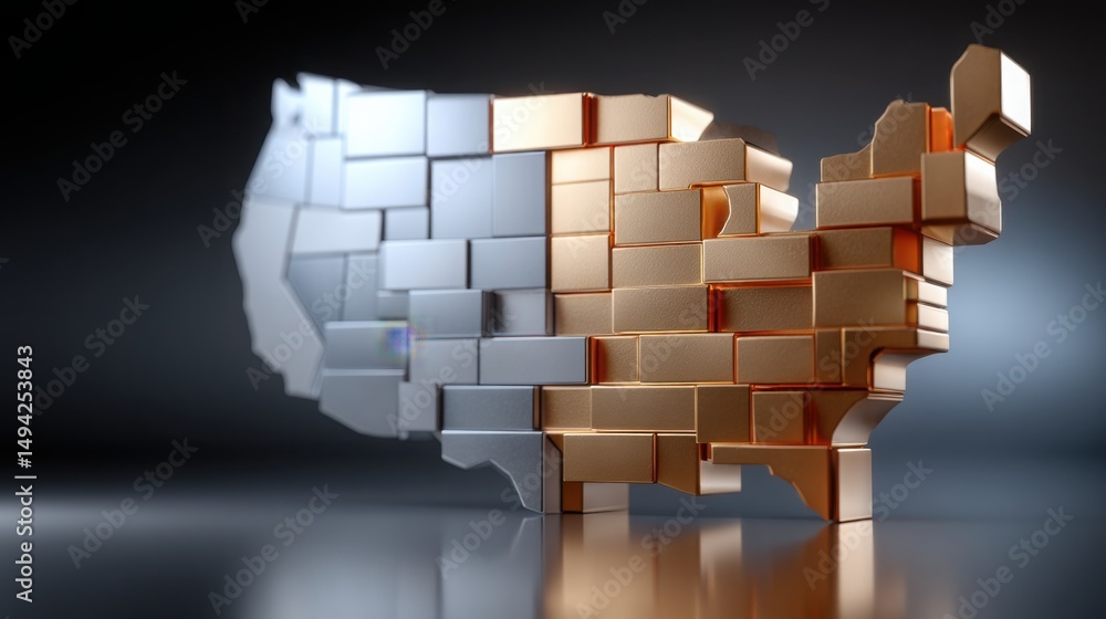 Aufkleber three-dimensional map representation of the united states highlighting real-time spatial patterns an