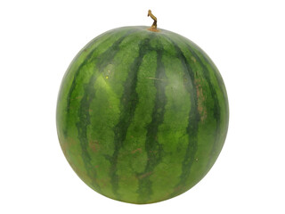Whole Fresh Watermelon with Green Striped Skin Isolated on Transparent Background