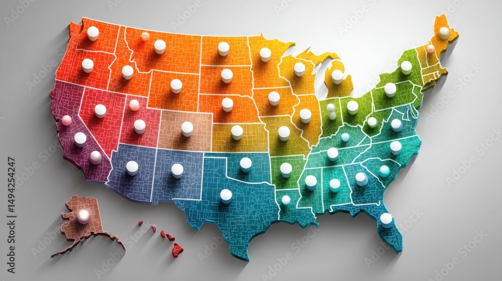 Aufkleber detailed map of the united states representing smart commodity price index data visualization for ma