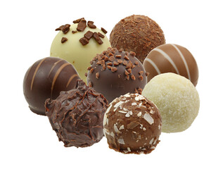 chocolate truffles assortment on transparent background