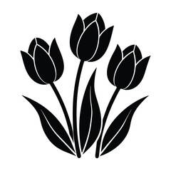 purple tulips black silhouette vector icon