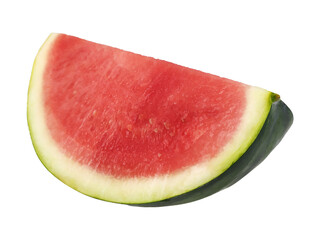 Single Triangular Piece of Sweet Watermelon Fruit with Vibrant Red Pulp Isolated on White Background