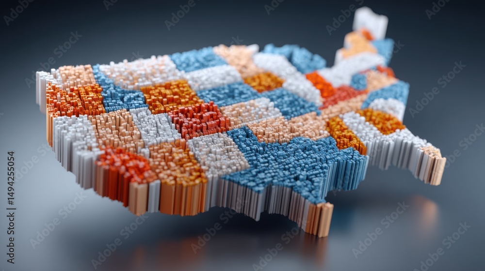 Poster colorful map composed of bars illustrating data visualization concepts in an engaging and dynamic fo