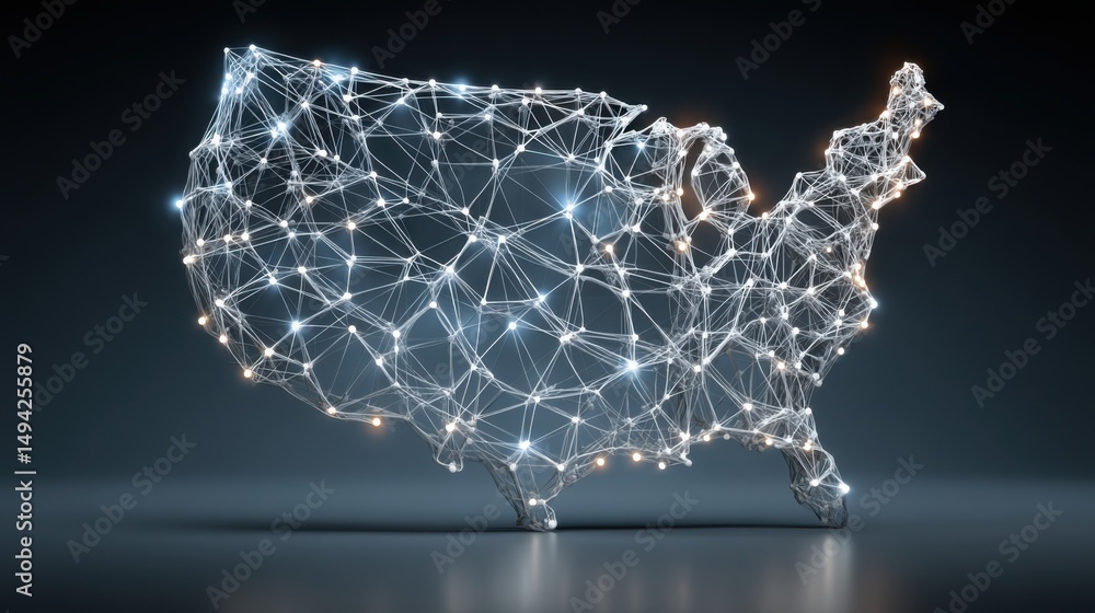 Poster the united states map featuring a complex network of connected lines representing digital literacy s