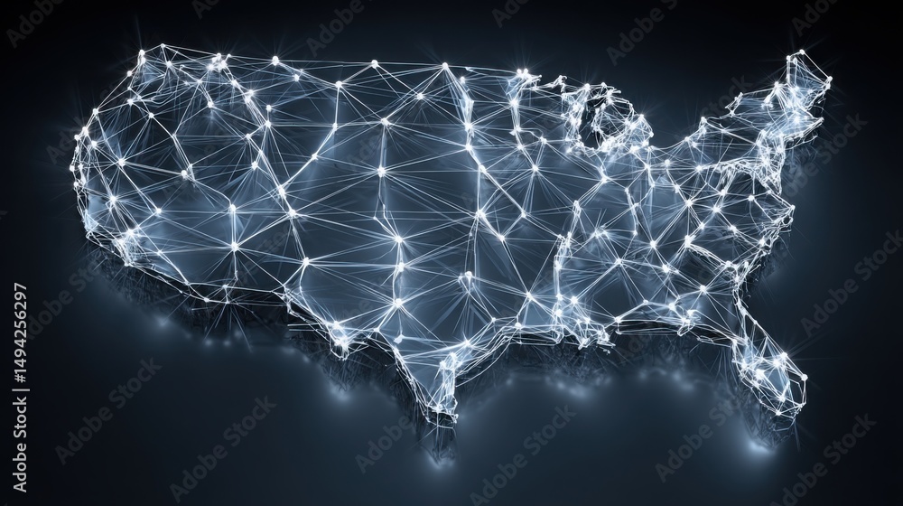Poster united states depicted with a network of lights representing a tech-driven anti-corruption ledger ic