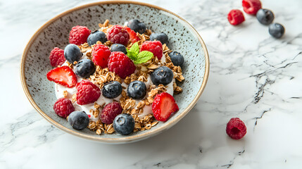 breakfast, food, cereal, muesli, fruit, healthy, bowl, berry, fresh, milk, granola, meal, blueberry, diet, oatmeal, yogurt, strawberry, berries, red, sweet, raspberry, dessert, nutrition, blueberries,
