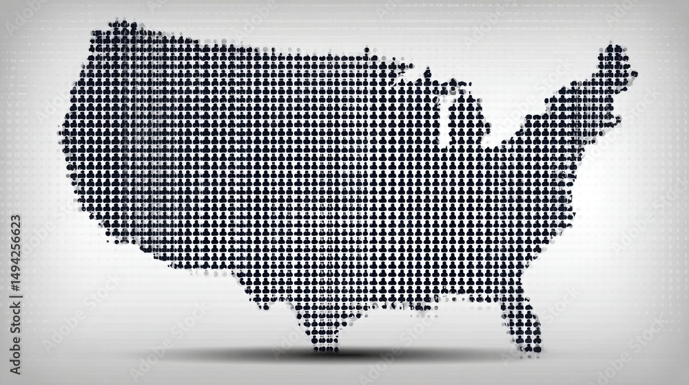 Poster usa map featuring technology-regulated currency issuance concept with artificial intelligence for ec
