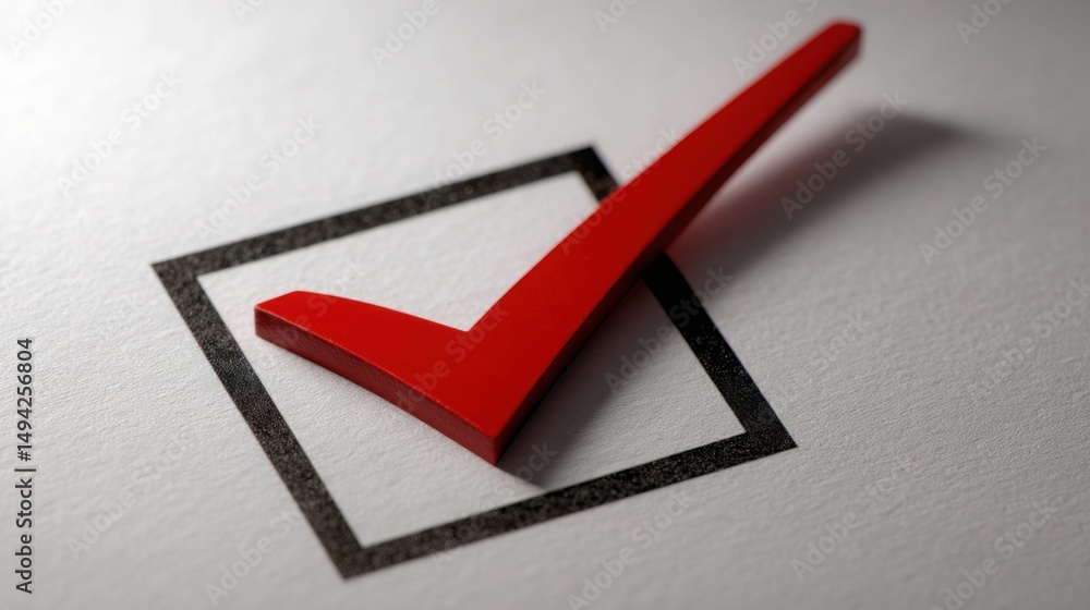 Poster repeated red ticks visualizing approval path icon concept demonstrating the process of signing and a