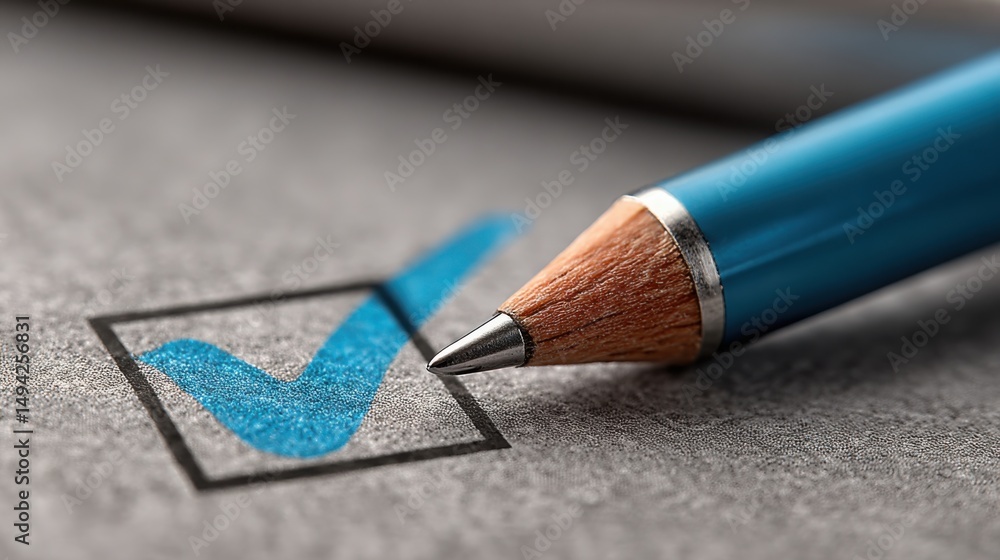 Poster simple pencil and check mark illustrating the concept of validating source data for confirming infor