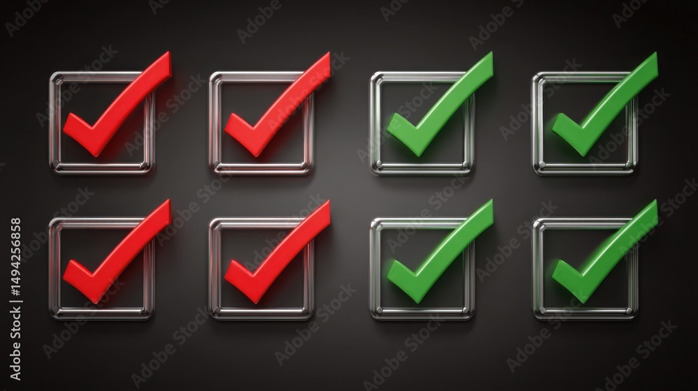 Poster series of check marks visualizing an approval path icon concept to demonstrate the signing process i