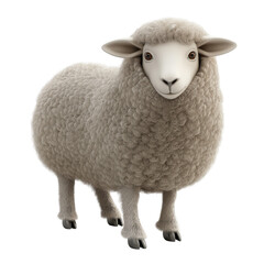 Fototapeta premium 3D Rendered Fluffy Sheep Standing on All Fours with Thick Wool Coat and Expressive Eyes on White Background, Realistic Farm Animal Illustration for Agriculture, Education, and Nature Designs