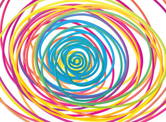 Abstract colorful circle chaos lines isolated on white background. Colour vector 3D gradient rainbow spiral background.