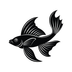 Black and white illustration of a stylized fish design with flowing fins isolated on white