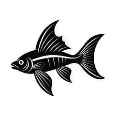 Black and white silhouette of a fish illustration isolated on a white background