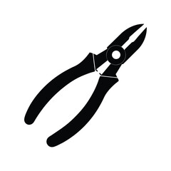 Black and white silhouette of a wire cutter tool isolated on a white background