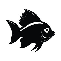 Black and white stylized illustration of a fish with distinctive fins and a clean design
