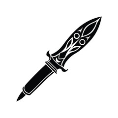 Elegant black and white decorative vector illustration of an ornate dagger with patterned blade