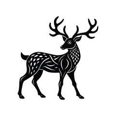 Elegant black and white illustration of a majestic deer on a clean white background