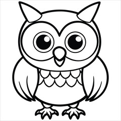 Cute Cartoon Owl Line Art for Coloring Pages Simple Black and White Illustration