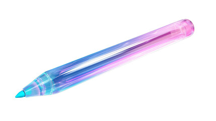 Colorful, transparent pen with blue tip and pink end, designed with sleek, modern look, floating against transparency