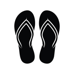 Vector illustration of black flip flops with white outline on a plain white background.