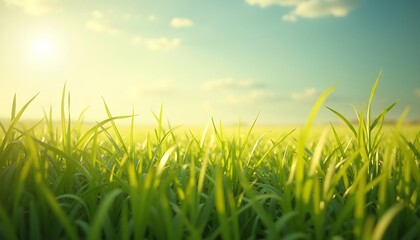 Fototapeta premium Fresh Green Grass Under a Sunny Sky Summer Meadow Landscape
