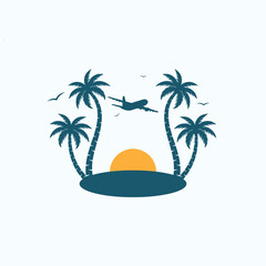 Summer Plane & Palms Tree Icon Logo Ideal for Travel Agencies