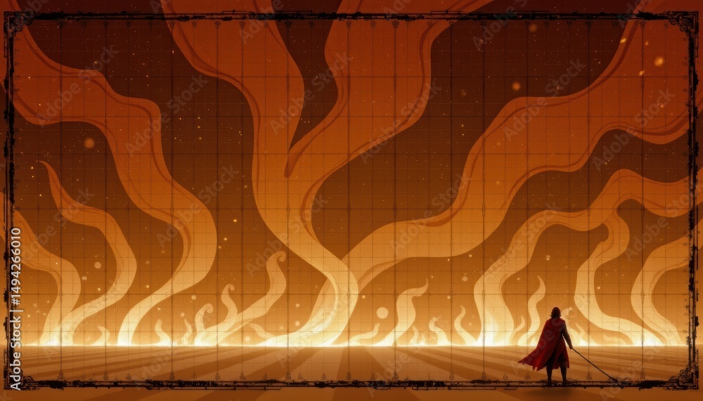 Wall mural abstract flame pattern with mystical glow and whimsical waves in warm color palette
