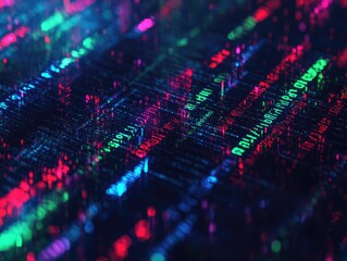 Abstract digital data stream with glowing numbers and symbols