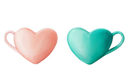 Fototapeta premium Colorful heart shaped mugs with playful design, perfect for expressing love and affection, set against transparency background