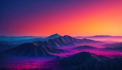 Fototapeta premium Vibrant mountain range landscape with colorful gradients at sunset creating a moody atmosphere.