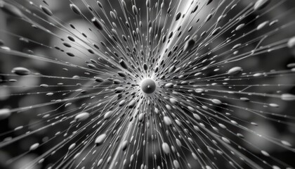 Obraz premium Dynamic Abstract Black and White Splashing Water Droplets Radiating Outward in Monochrome