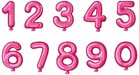 Pink Balloon Numbers Vector Illustration Set