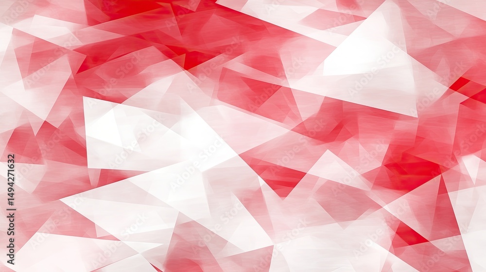 Poster abstract geometric pattern of overlapping triangles in red and white.
