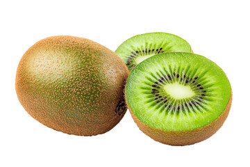 a kiwi fruit cut in half and whole